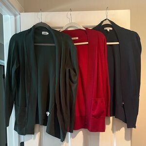 Three-Pack Women's Open Cardigan Sweaters - Green, Red, Navy
